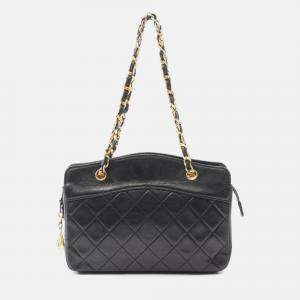 Pre Owned Chanel Matelasse Black Lambskin Leather Shoulder Bag