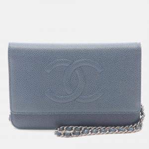 Pre Owned Chanel Coco CC Blue Calfskin Crossbody Chain Shoulder Bag