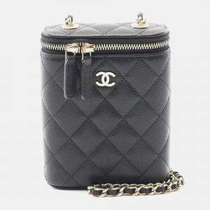 Pre Owned Chanel Matelassé Coco CC Black Calfskin Vanity Crossbody Chain Shoulder Bag GHW