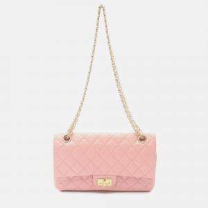 Pre Owned Chanel 2.55 Matelasse Pink Leather Double Flap Chain Shoulder Bag GHW