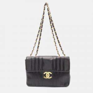 Pre Owned Chanel Mademoiselle Deca Black Lambskin Leather Crossbody Bag