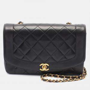 Pre Owned Chanel Matelasse Diana Black Lambskin Flap Chain Shoulder Bag GHW