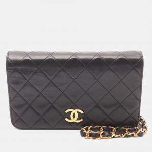 Pre Owned Chanel Mini Matelasse Black Leather Full Flap Chain Shoulder Bag GHW
