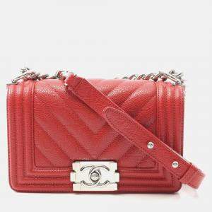 مملوكة مسبقًا Chanel Boy Chanel Small Red Calfskin Chain Shoulder Bag
