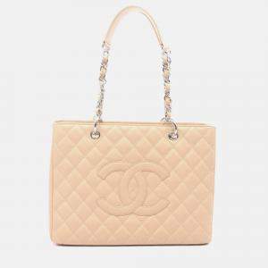 Pre Owned Chanel Matelasse GST Beige Calfskin Chain Tote