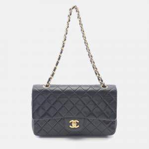 Pre Owned Chanel Matelasse Double Flap Chain Shoulder Bag Lambskin Black Ghw