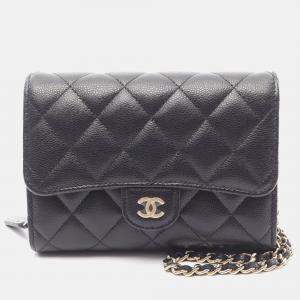 Pre Owned Chanel Matelasse Chain Shoulder Bag Wallet Calfskin Black Ghw Coco