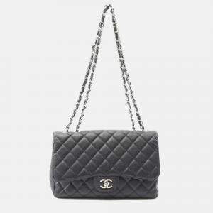 Pre Owned Chanel Jumbo Matelasse 30 Double Flap Chain Shoulder Bag Calfskin Blk