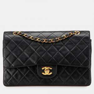 Pre Owned Chanel Black Medium Classic Lambskin Double Flap Bag