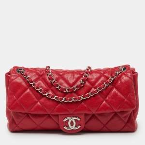 مملوكة مسبقًا Chanel Red Glazed Quilted Caviar Leather Medium Nature Flap Bag