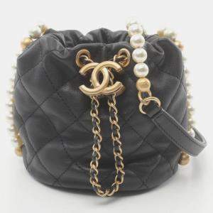 Pre Owned Chanel Pearl Black Leather Shoulder Bag