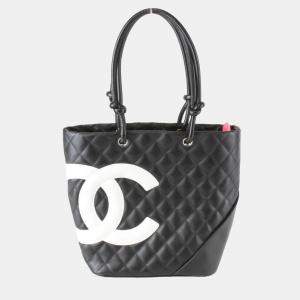 Pre Owned Chanel Medium Cambon Line Black Leather Tote Bag