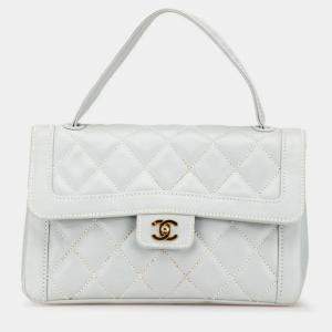 Pre Owned Chanel Matelasse Wild Stitch Coco Mark Handbag Blue Lambskin
