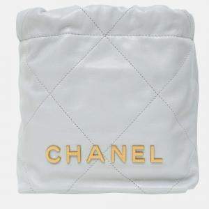 Pre Owned Chanel Mini 22C Light Grey Lambskin Crossbody Bag GHW