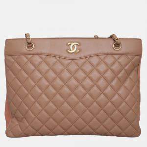Pre Owned Chanel Quilted Brown Coco Vintage Tote Bag