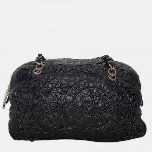 Pre Owned Chanel Astrakhan Black Leather Bowler Bag