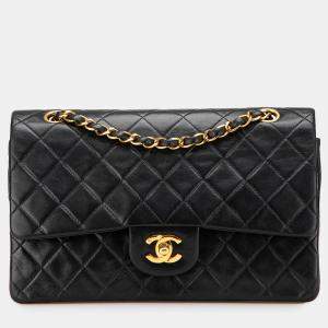 Pre Owned Chanel Black Medium Classic Lambskin Double Flap