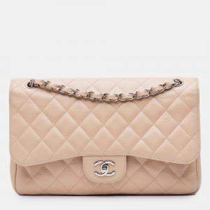 Pre Owned Chanel Classic Jumbo Caviar Leather Double Flap Bag