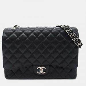 Pre Owned Chanel Classic Maxi Black Caviar Leather Double Flap Bag