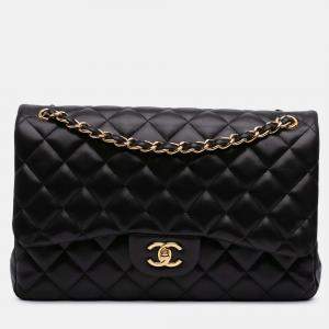 Pre Owned Chanel Classic Double Flap Jumbo Black Lambskin Shoulder Bag