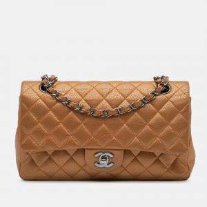 Pre Owned Chanel Classic Double Flap Medium Brown Metallic Caviar Shoulder Bag