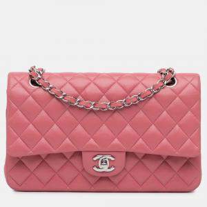 Pre Owned Chanel Classic Double Flap Medium Pink Lambskin Shoulder Bag