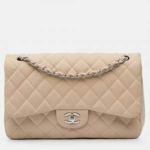 Pre Owned Chanel Classic Double Flap Jumbo Caviar Shoulder Bag