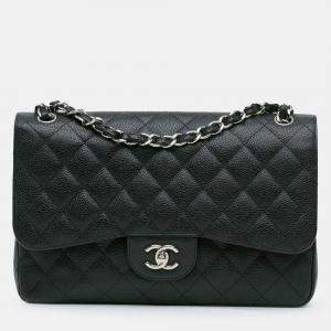 Pre Owned Chanel Classic Double Flap Jumbo Black Caviar Shoulder Bag