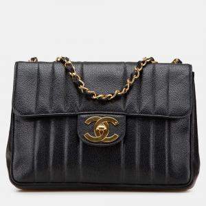 Pre Owned Chanel Mademoiselle Flap Jumbo XL Black Caviar Shoulder Bag