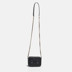 Pre Owned Chanel Black Quilted Caviar Leather CC Filigree Vanity Bag