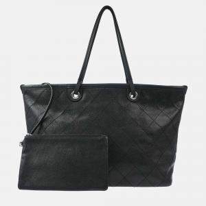 Pre Owned Chanel Black Calfskin Shopping Fever Tote Handbag