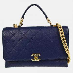 Pre Owned Chanel Blue Calfskin 2way Handbag