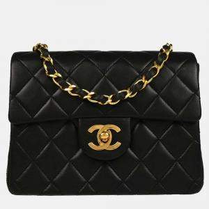 Pre Owned Chanel Classic Square Flap Mini Black Lambskin Shoulder Bag