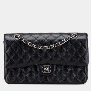 Pre Owned Chanel Black Medium Classic Caviar Double Flap