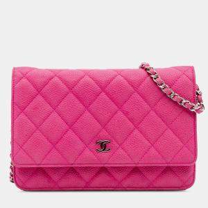 Chanel Pink CC Caviar Wallet on Chain