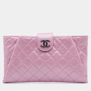 Chanel Pink Quilted Glazed Calfskin Coco Pleats Clutch