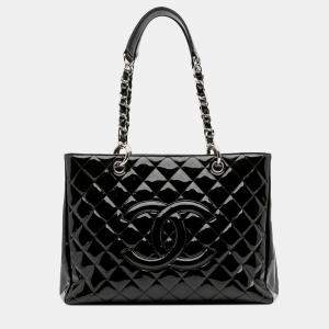 Pre Owned Chanel Black Patent Grand Shopping Tote