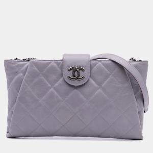 Pre Owned Chanel Purple Quilted Glazed Calfskin Coco Pleats Chain Clutch