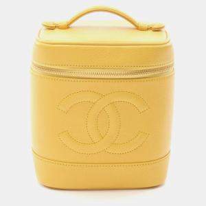 Pre Owned Chanel Coco Mark Yellow Grained Calfskin Handbag