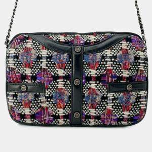 Pre Owned Chanel Black Small Tweed and Lambskin Girl Clutch on Chain