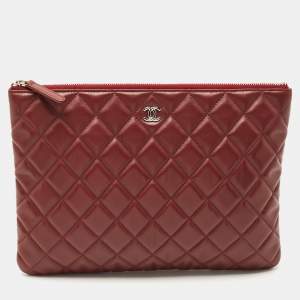 Chanel Burgundy Quilted Leather Medium O Case Clutch