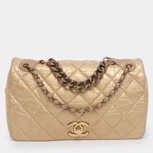 Pre Owned Chanel Gold Quilted Aged Calf Leather Paris-Bombay Pondichery Flap bag