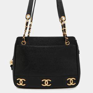 Pre Owned Chanel CC Black Caviar Leather Tote Bag
