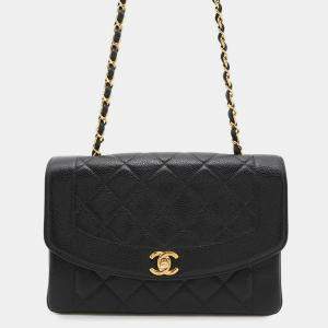 Pre Owned Chanel Diana Black Caviar Leather 25 Chain Shoulder Bag