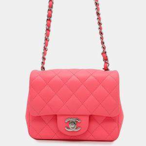 Pre Owned Chanel Mini Flap Pink Lambskin Shoulder Bag