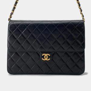 Pre Owned Chanel Pushlock Black Lambskin Chain Shoulder Bag