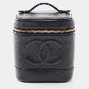 Pre Owned Chanel Cc Logo Vanity Handbag Calfskin Black Ghw Coco