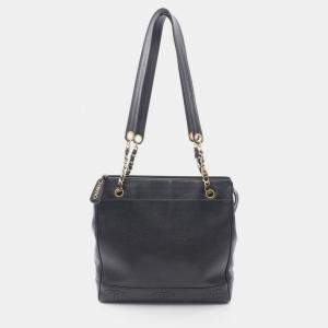 Pre Owned Chanel Triple Coco Shoulder Tote Bag Calfskin Black Ghw Cc