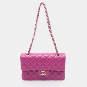 Pre Owned Chanel Matelasse Double Flap Chain Shoulder Bag Calfskin Pink Ghw