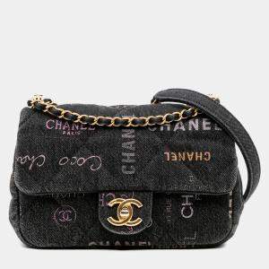 Pre Owned Chanel Grey Mini Rectangular Quilted Denim Mood Flap
